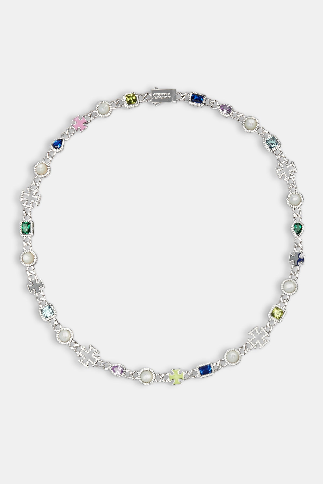 Cuban Link Gemstone & Motif Chain - White