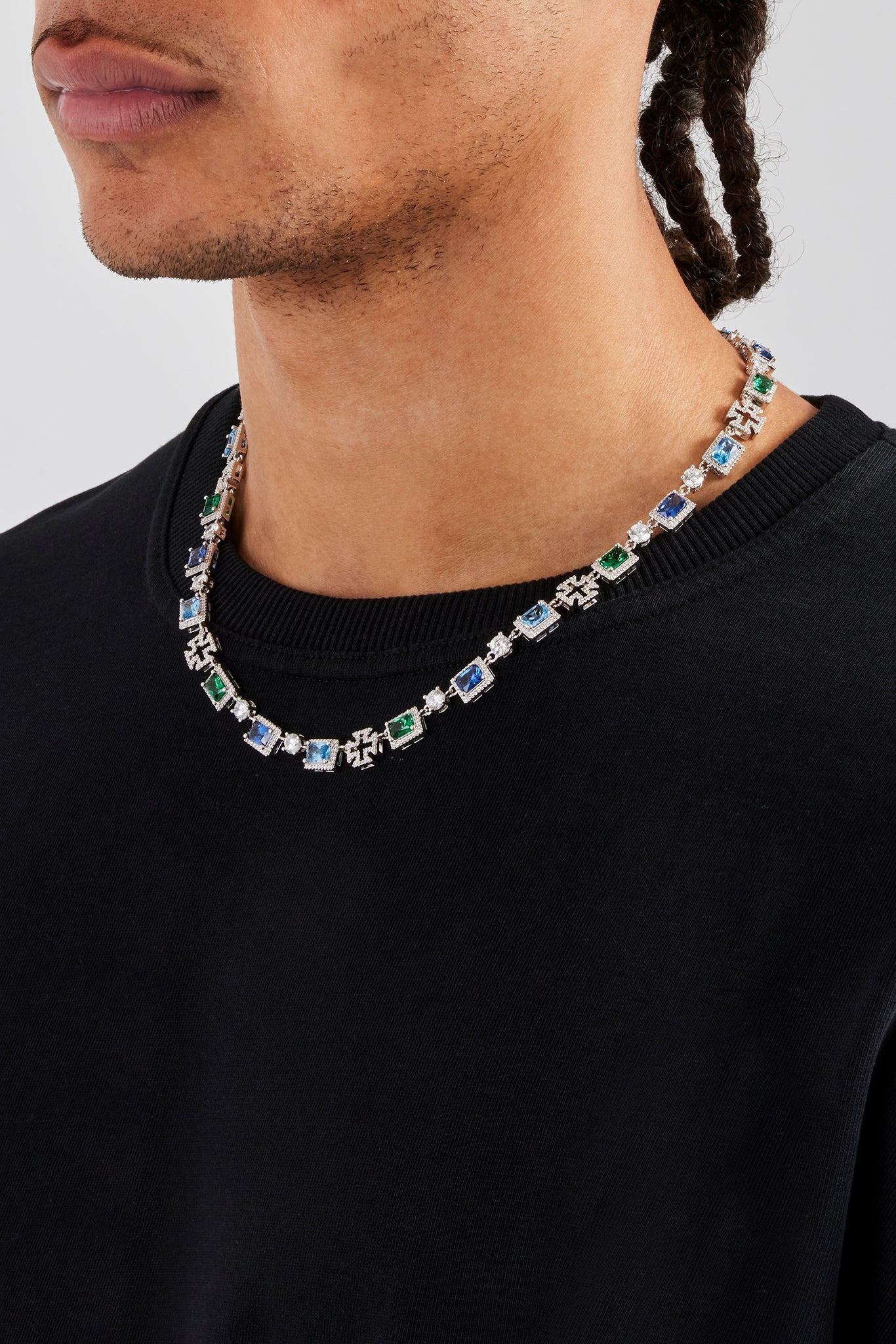 Iced Multi Gemstone Cross Motif Chain - 8mm